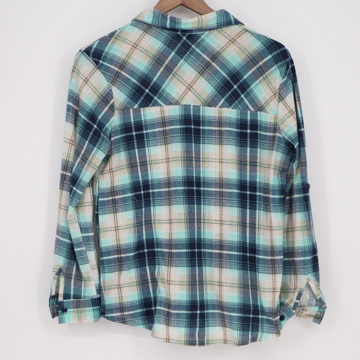 Joe Boxer Flannel Shirt Womens Large Multi Plaid Stretch Spread Collar Button Up