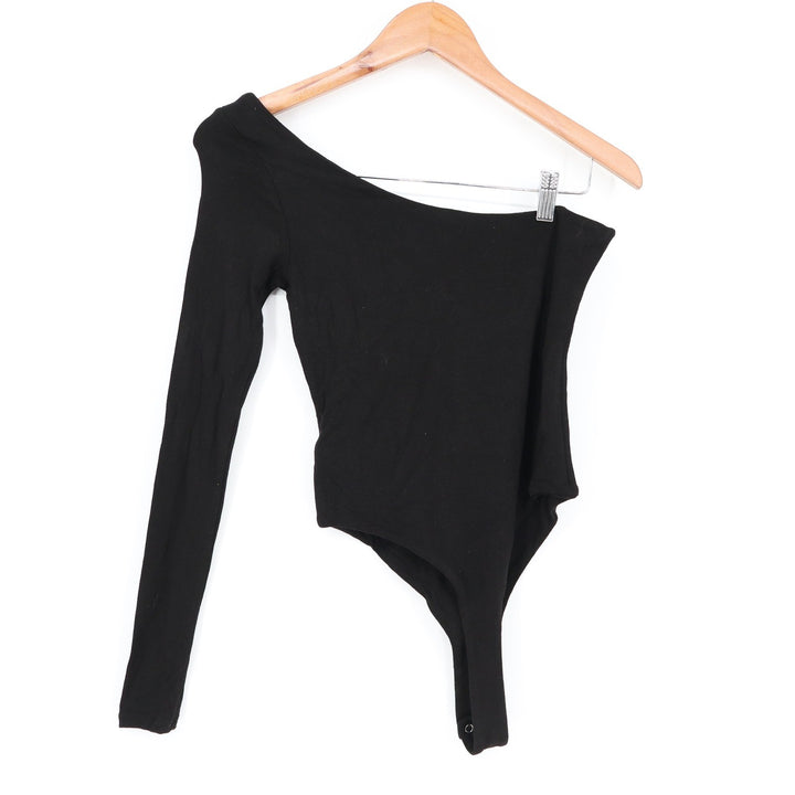 Naked Wardrobe Black One Shoulder Long Sleeve Bodysuit Size M