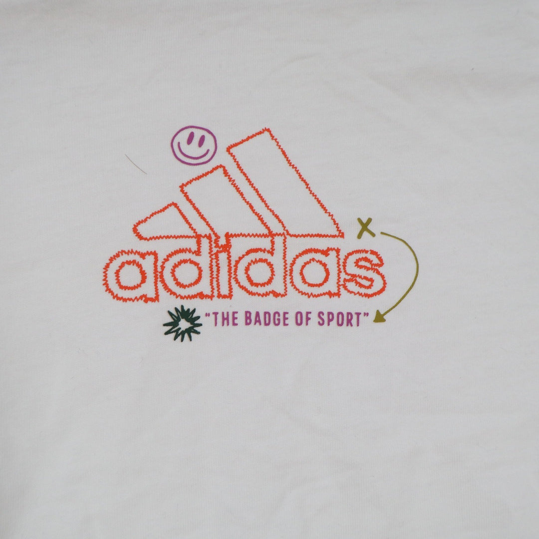 Adidas White Graphic Hooded Long Sleeve T-Shirt Doodle Logo Small