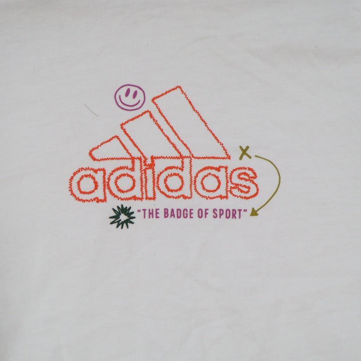 Adidas White Graphic Hooded Long Sleeve T-Shirt Doodle Logo Small