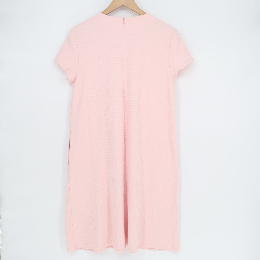 J.McLaughlin Pink Greek Key Textured Knit Shift Dress Short Sleeve Womens M