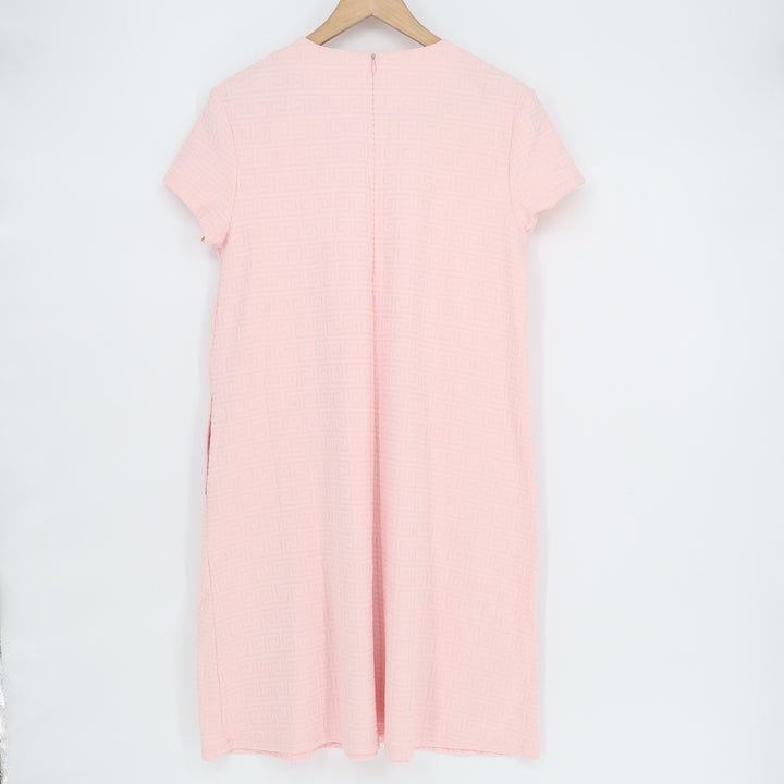 J.McLaughlin Pink Greek Key Textured Knit Shift Dress Short Sleeve Womens M
