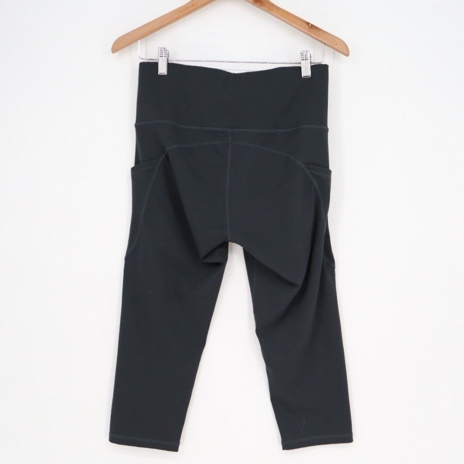 Capri Leggings Womens 28 Black Stretch Pockets Elastic High Waist Activewear