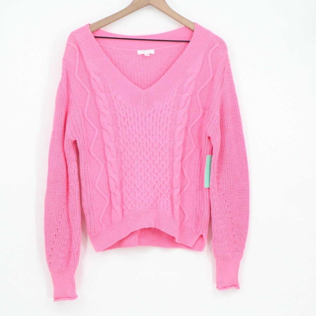 Abound Sweater Women Medium Aurora Pink Cable Knit Cotton Side Slit High Low Hem