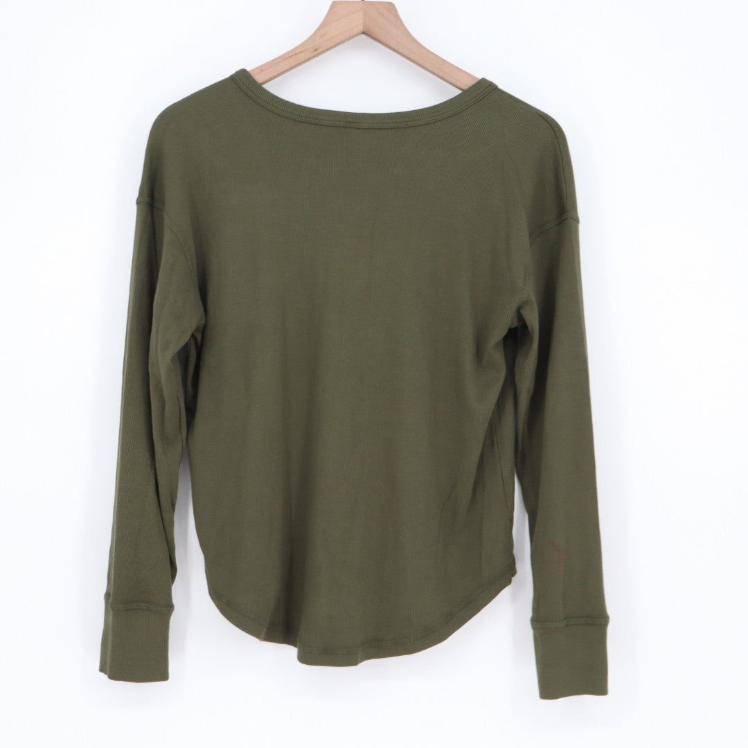 American Giant Luxe Rib V Notch Tee Shirt Womens Small Loden Cotton Stretch