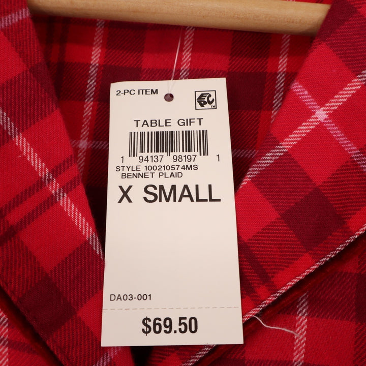 Charter Club Flannel 2-PC Pajamas Set Womens XS Red Plaid Cotton Lapel Collar