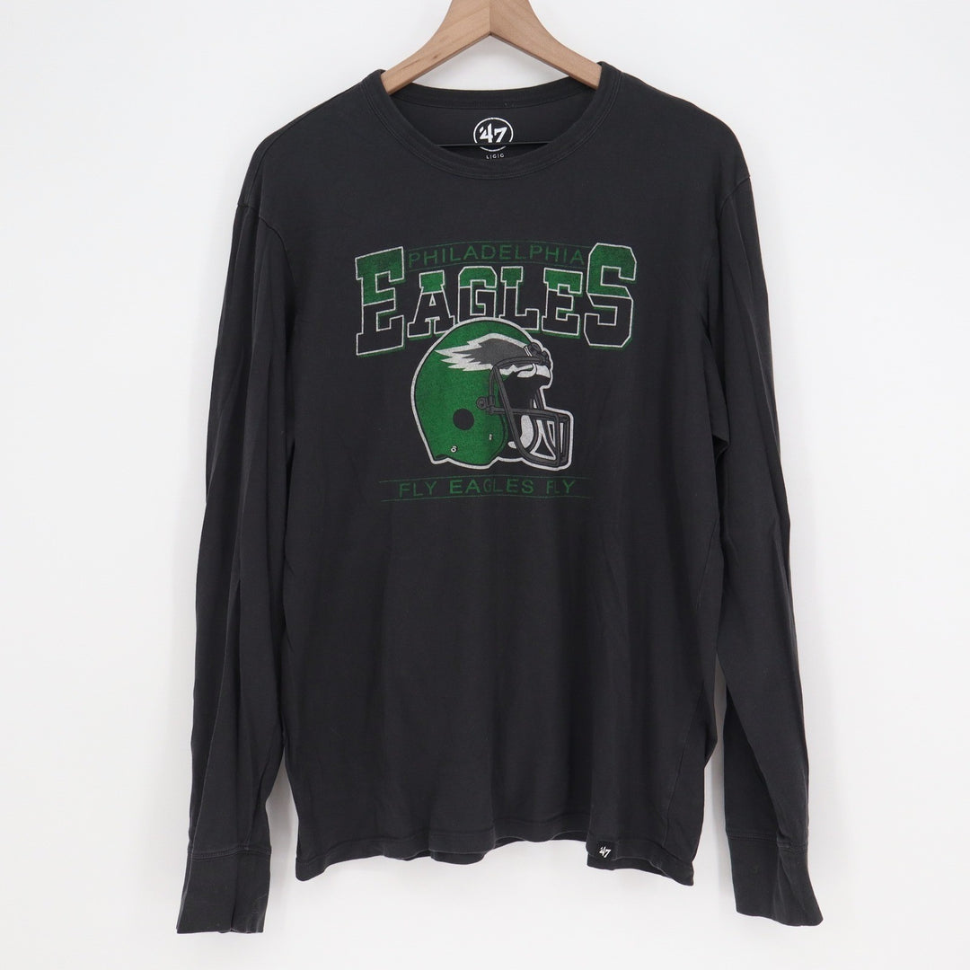 47 Brand Philadelphia Eagles Long Sleeve Graphic T-Shirt Mens Large Black NFL