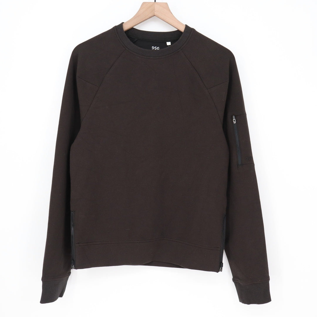 DSG Mens Sport Fleece Crewneck Sweatshirt Pure Black Side Zip XS