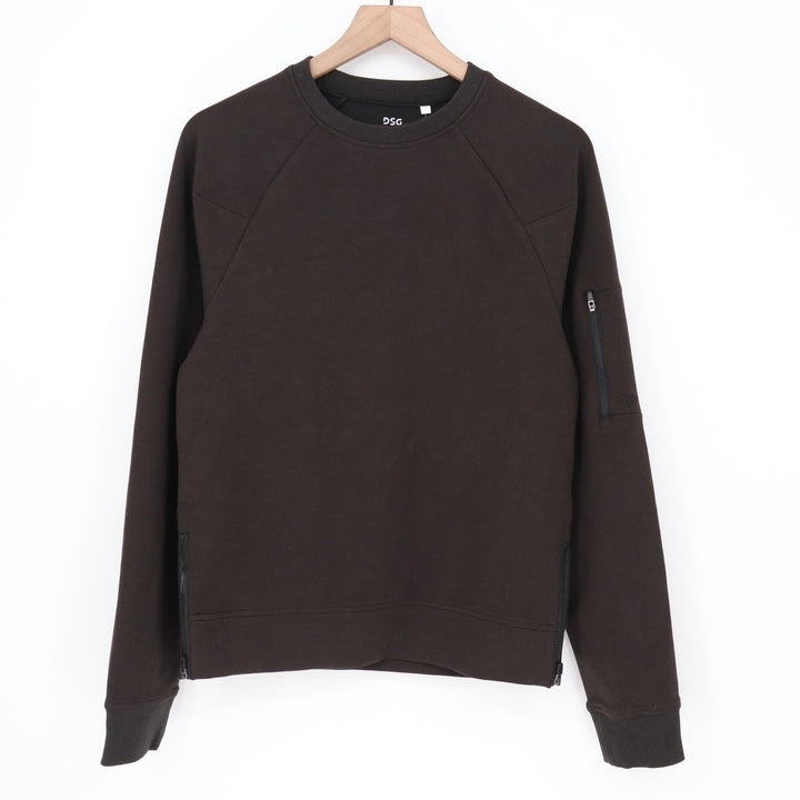 DSG Mens Sport Fleece Crewneck Sweatshirt Pure Black Side Zip XS