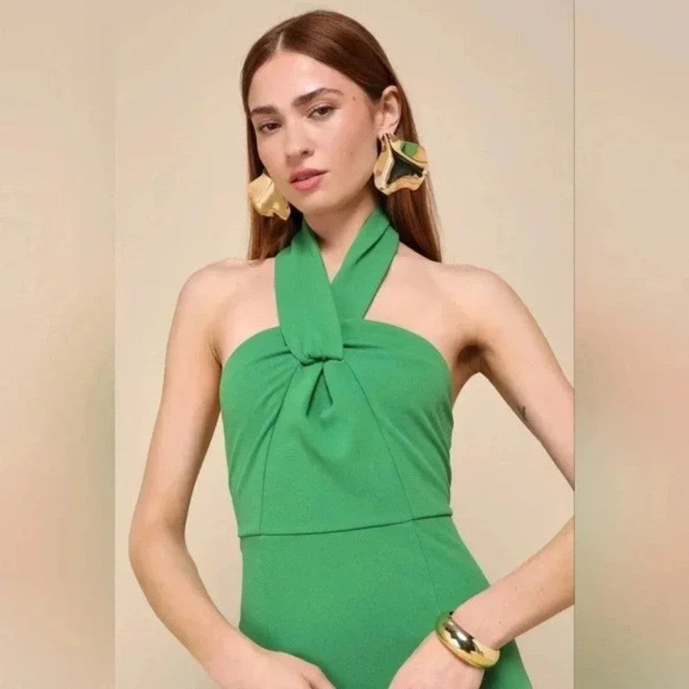 Lulus Mesmerizing Perfection Green Halter Neck Backless Maxi Dress Size S