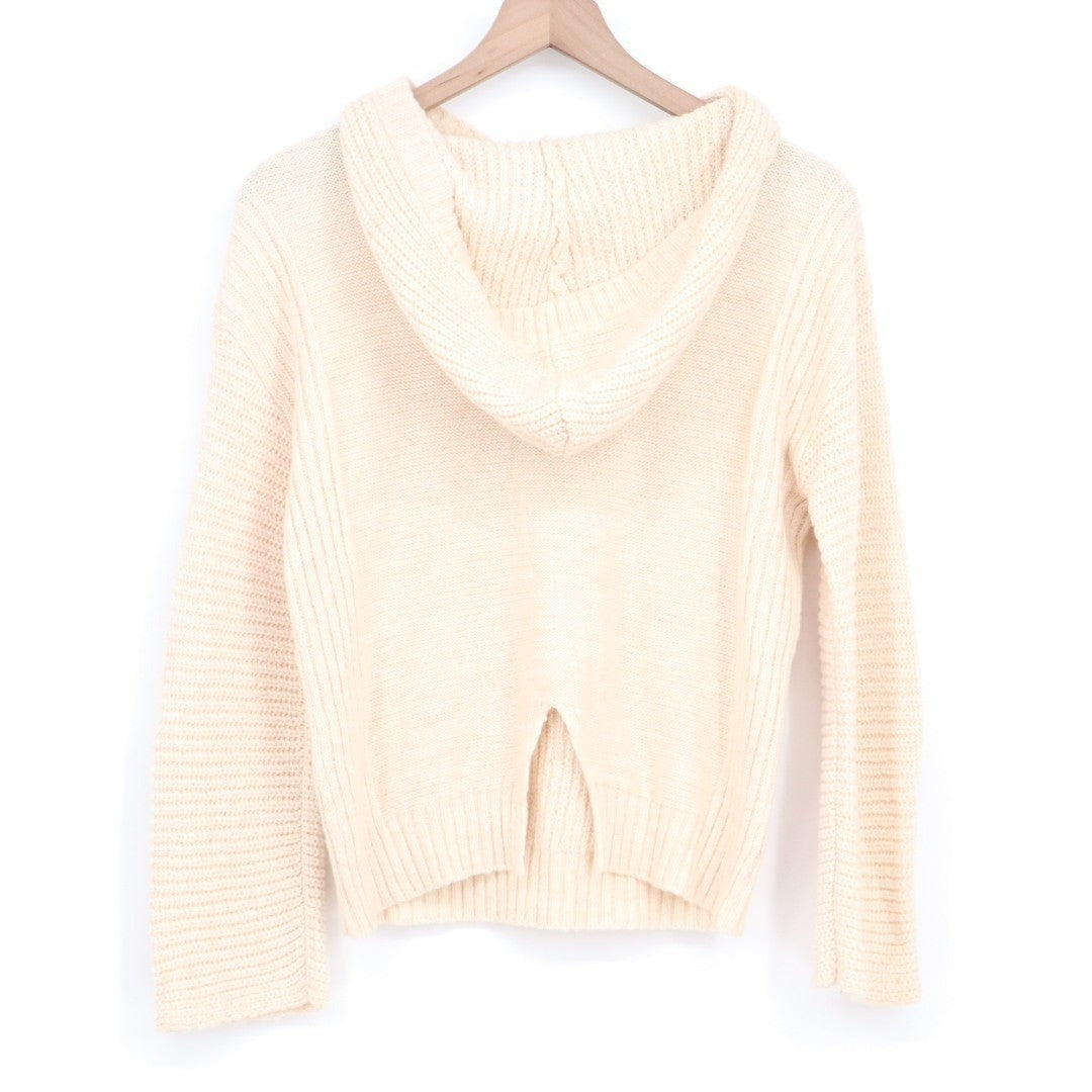 Abound Sweater Women XS Oatmeal Knit Cotton Cozy Ribbed Back Slit Hooded Outdoor