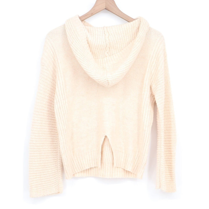 Abound Sweater Women XS Oatmeal Knit Cotton Cozy Ribbed Back Slit Hooded Outdoor