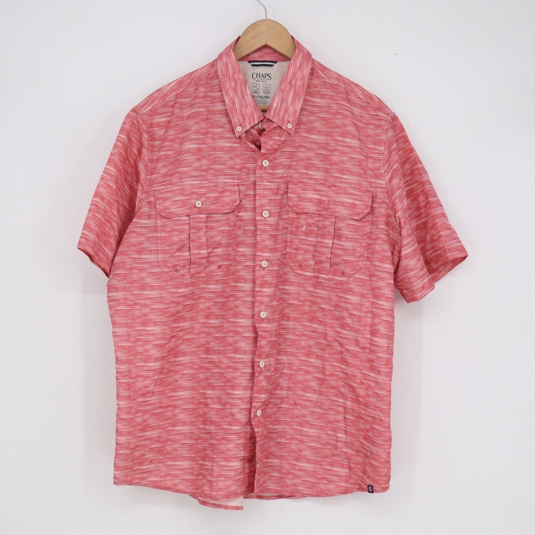 Chaps Mens XL Red Space Dye Performance Short Sleeve Button Down Shirt