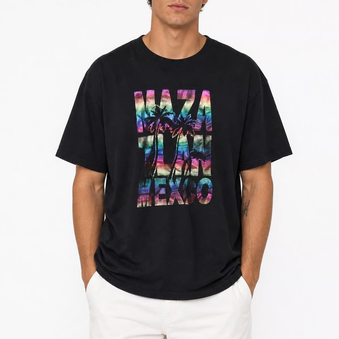 ONE NLJ Traders Mazatlan Mexico Rainbow Foil Graphic T-Shirt Black Large L