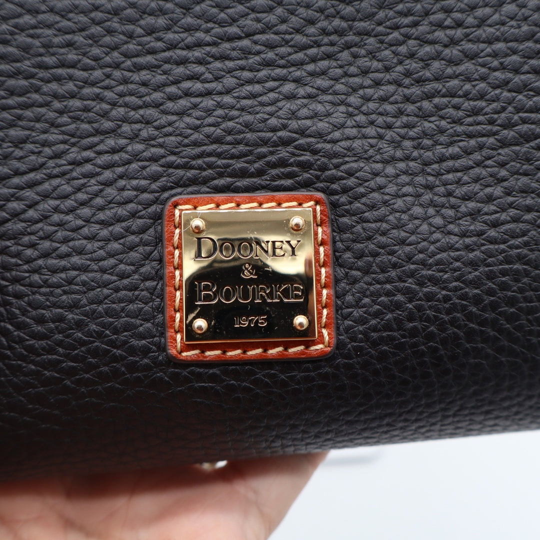 Dooney & Bourke Black Pebbled Leather Tote Bag with Tan Trim