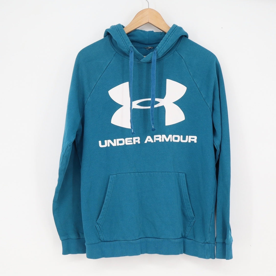 Under Armour Mens Rival Fleece Hoodie Teal Blue Graphic Logo Pullover