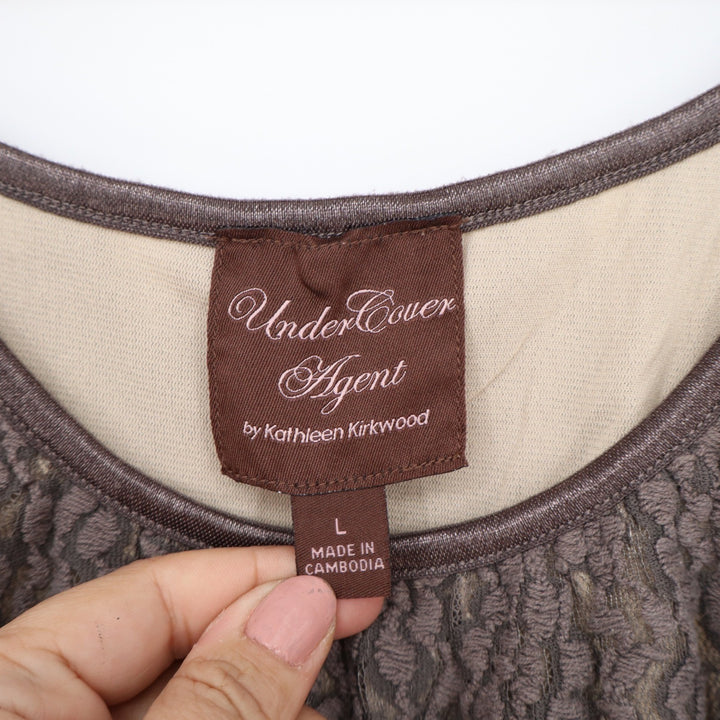 UnderCover Agent Kathleen Kirkwood Lace Tank Top Taupe Brown Scoop Neck Large