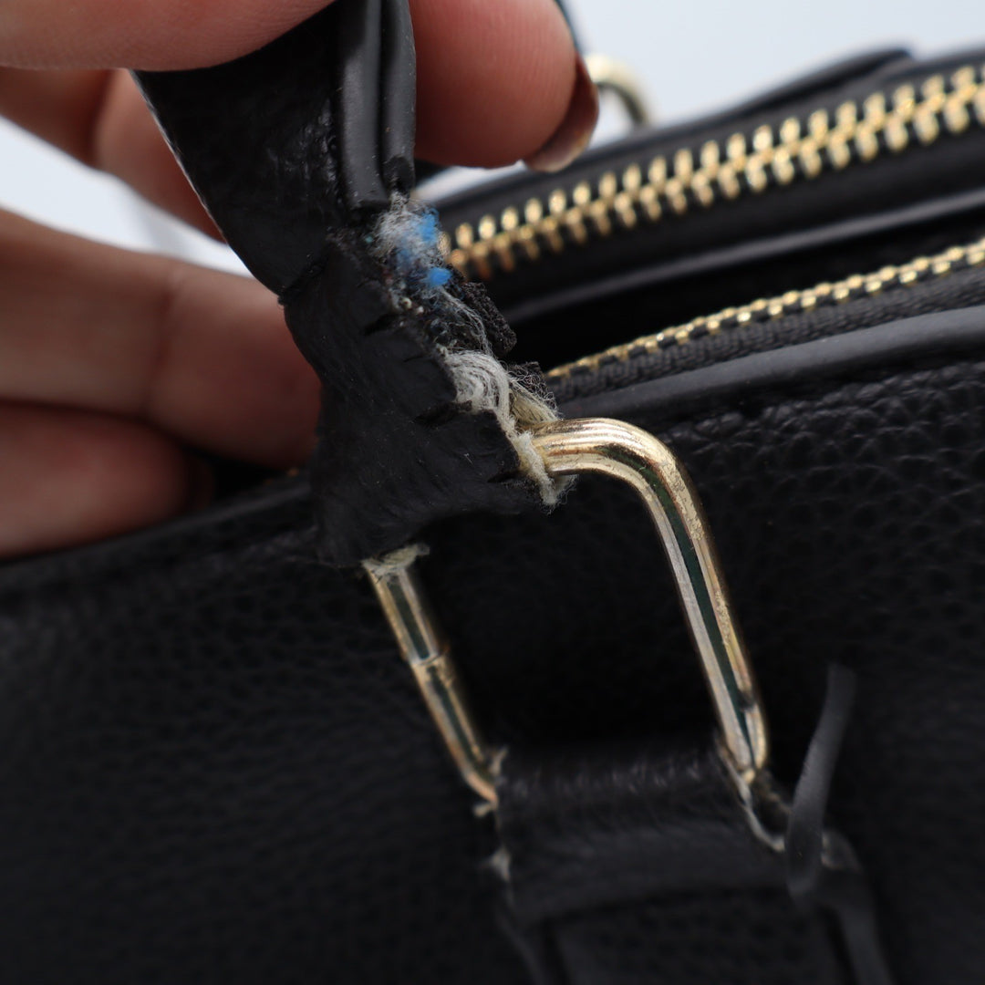 Marc New York Satchel Womens Large Black Pebbled Chain Accent Gold Hardware Fair