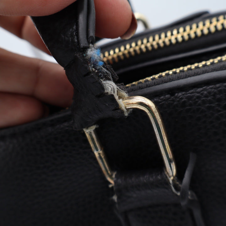 Marc New York Satchel Womens Large Black Pebbled Chain Accent Gold Hardware Fair
