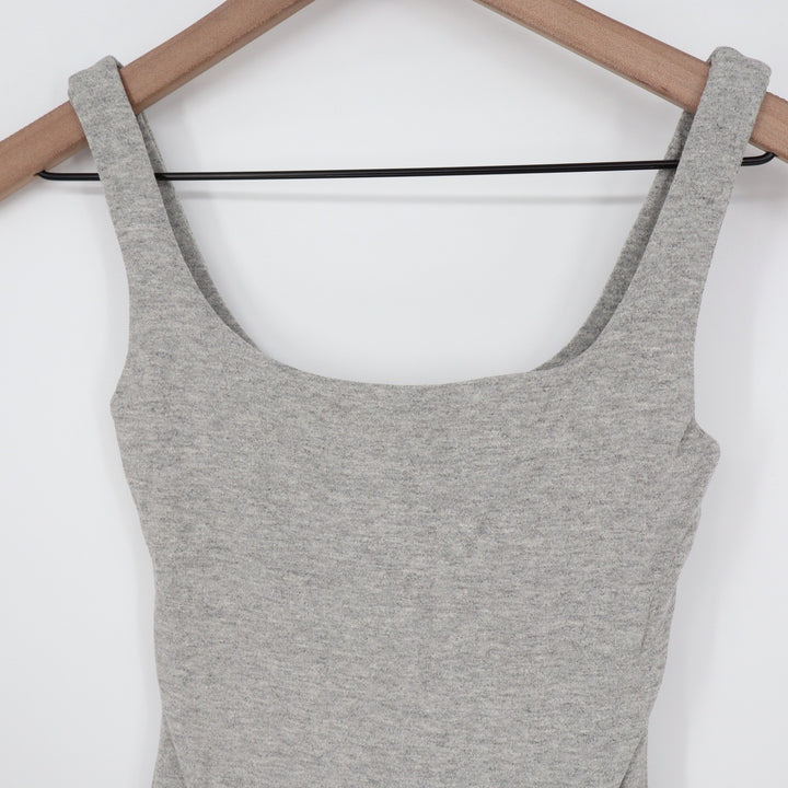 Naked Wardrobe Heather Gray Scoop Neck Sleeveless Thong Bodysuit L