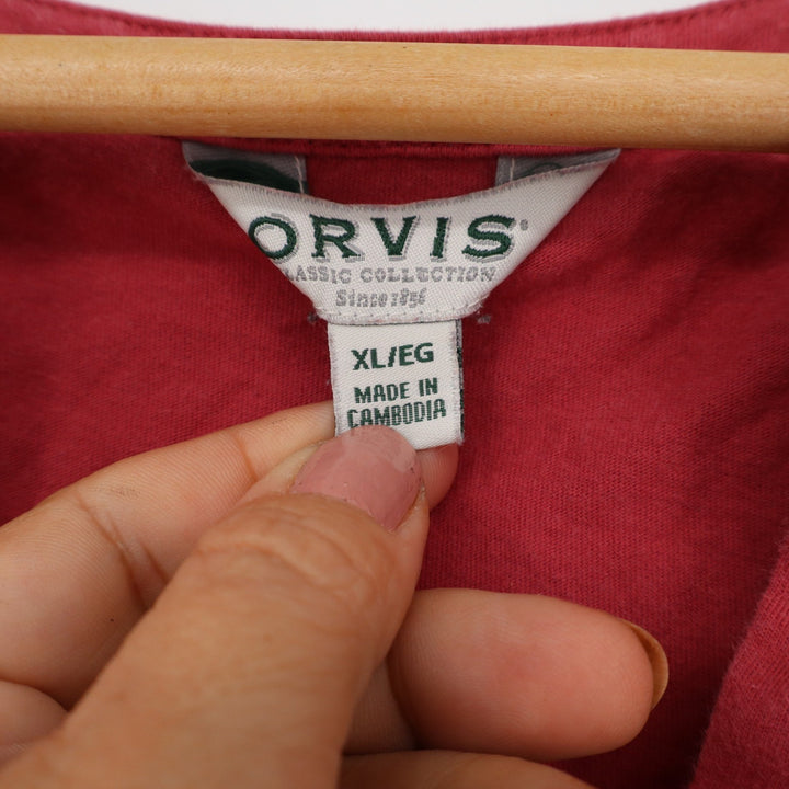 Orvis Red Crochet Lace Trim Split Neck Cap Sleeve Blouse Top Womens XL