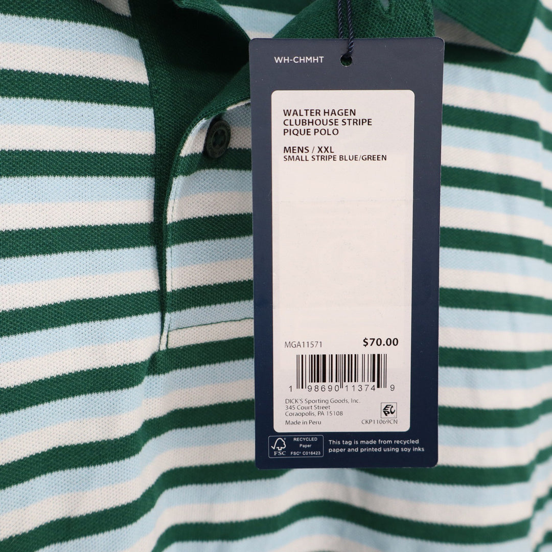 Walter Hagen Mens XXL Clubhouse Stripe Pique Polo Green Blue