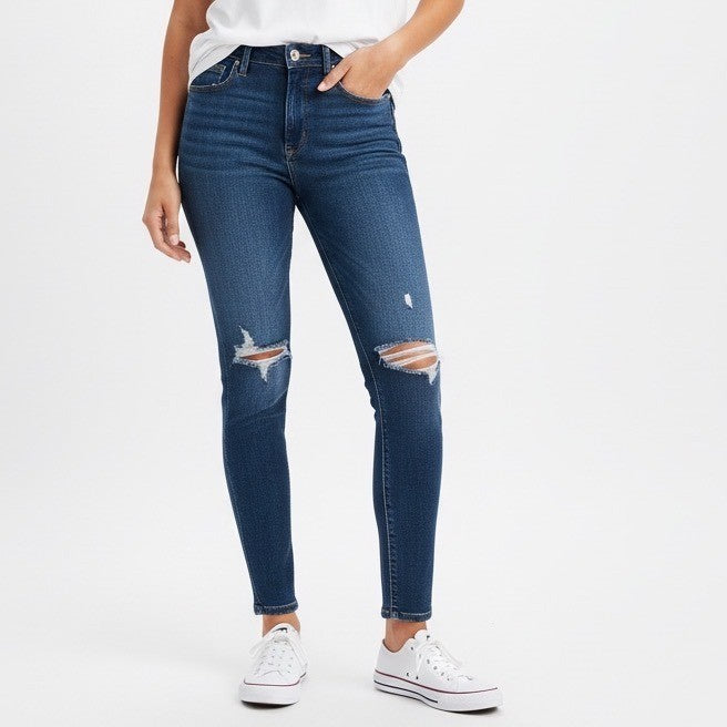 Levi Strauss 721 High Rise Skinny Jeans Dark Wash Distressed Size 31