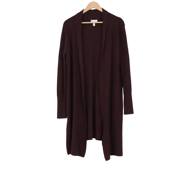 Leith Womens Burgundy Ribbed Longline Open Front Cardigan Sweater Side Slits S