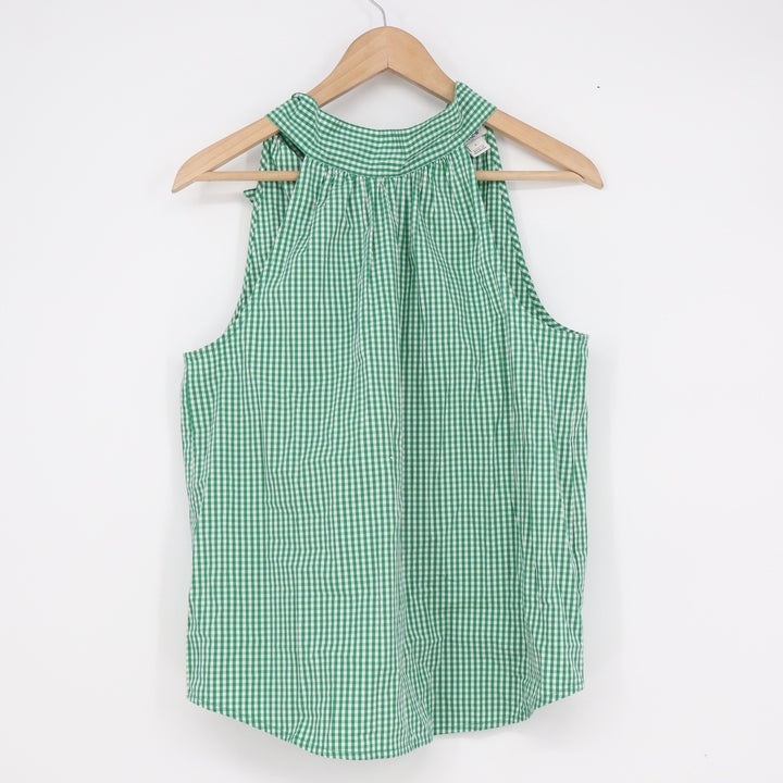 J.Crew Green Gingham Halter Top Tie Back Bow Sleeveless Blouse Size 2