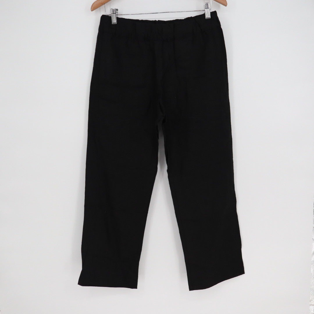American Giant Black 100 Linen Elastic Waist Cropped Pants Size S