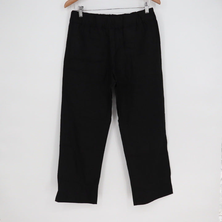 American Giant Black 100 Linen Elastic Waist Cropped Pants Size S