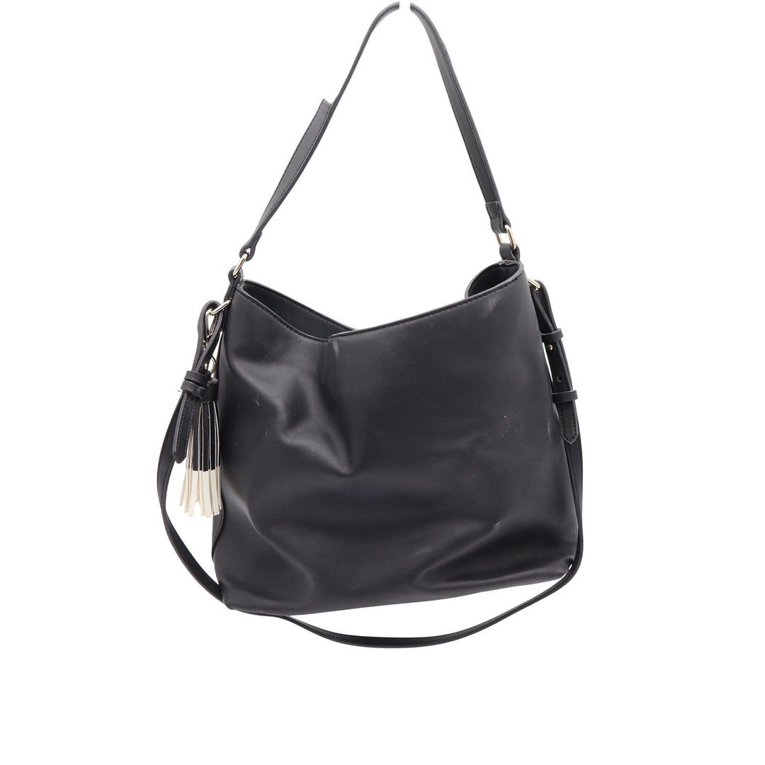 Kelly & Katie Black Faux Leather Hobo Bag Tassel Charm Crossbody