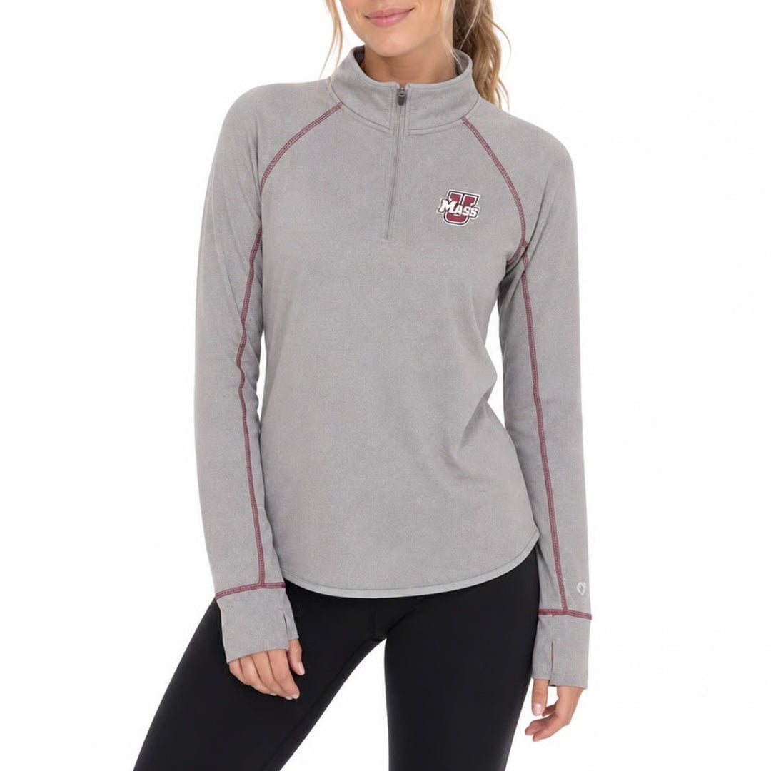 Colosseum Womens UMass Minutemen 1/4 Zip Pullover Grey Size S NEW