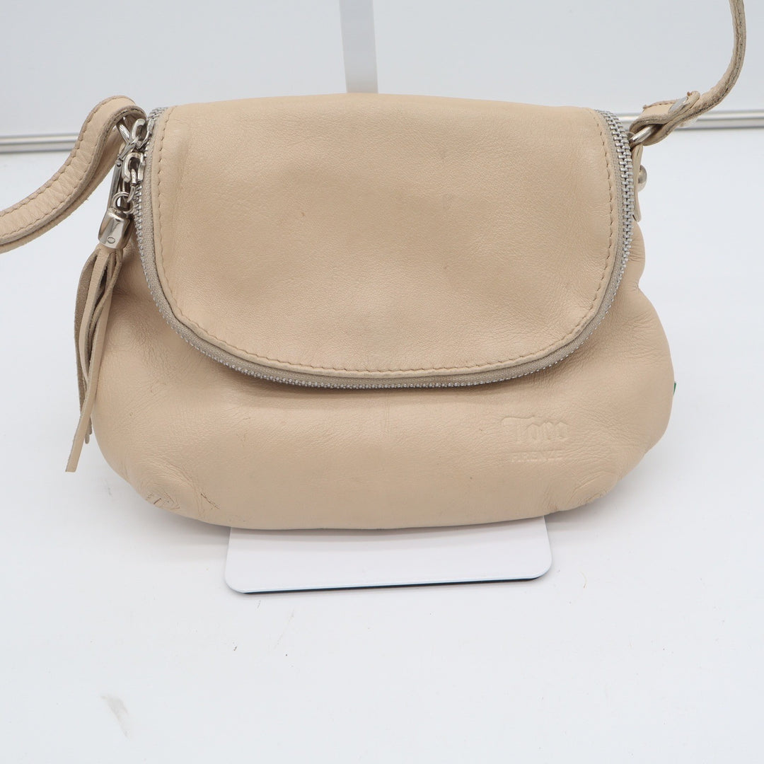 Toro Firenze Beige Italian Leather Crossbody Bag Tassel Small Shoulder Bag