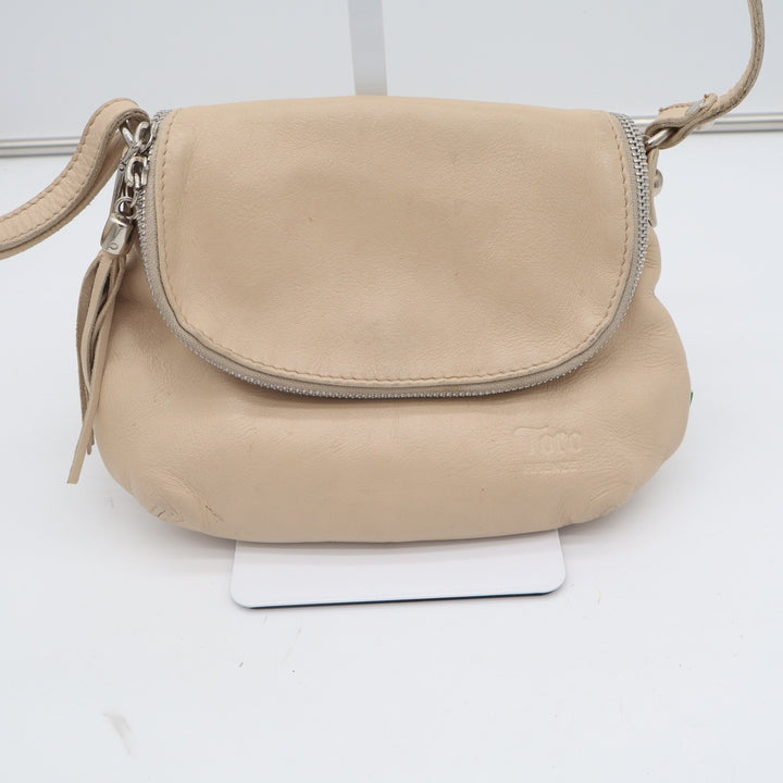 Toro Firenze Beige Italian Leather Crossbody Bag Tassel Small Shoulder Bag