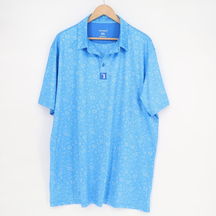 Bogeybros Polo Shirt Mens 2XL Blue Printed Stretch Short Sleeve Golf Tennis