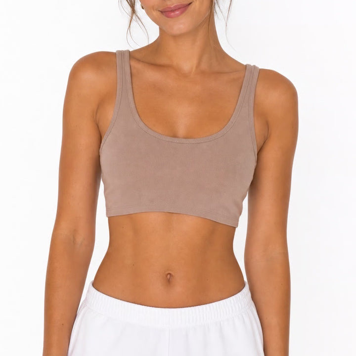 Fashion Nova Womens XS Taupe Mauve Scoop Neck Crop Top Sleeveless USA