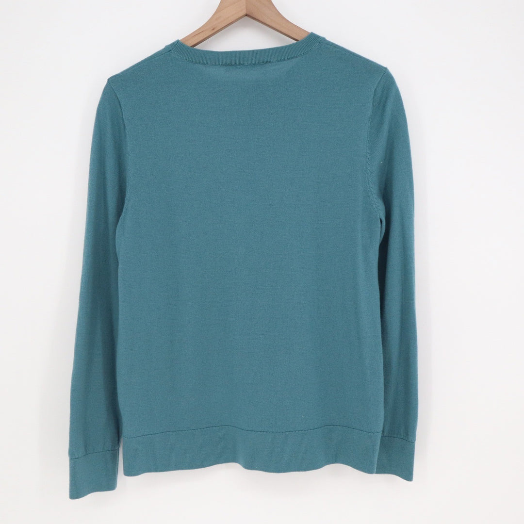 Katherine Barclay Teal Blue 100% Merino Wool Crewneck Sweater XL