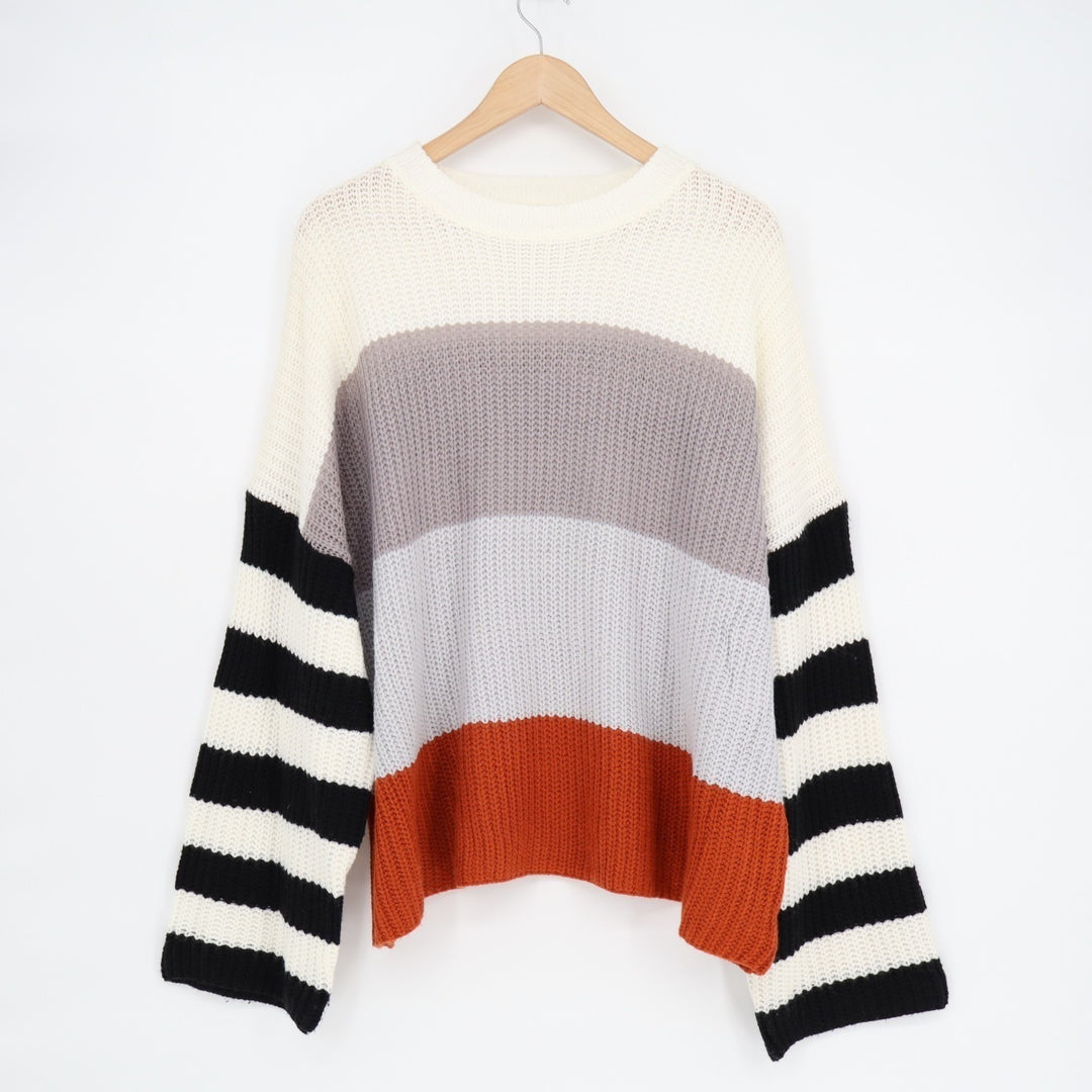 Shop the Mint Sweater Women Large Multi Striped Shaker-Stitch Knit Drop Shoulder
