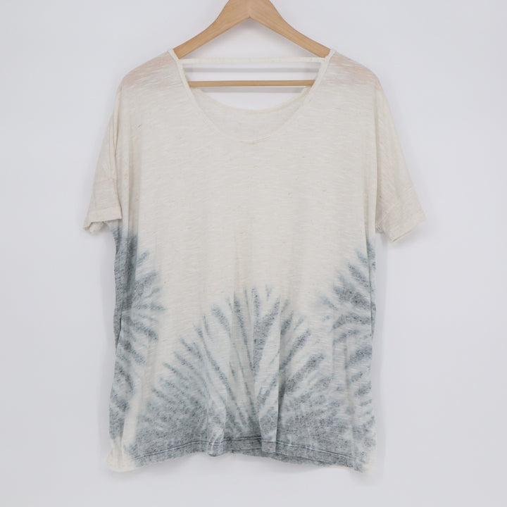 Mystree T Shirt Womens S/M White Tie Dye Linen Round Neck Short Sleeve Casual