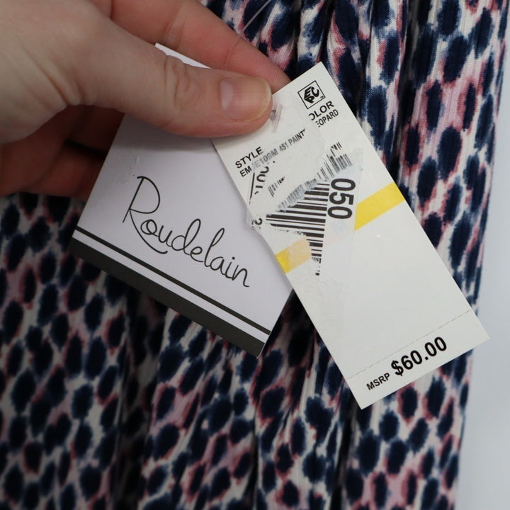 Roudelain Pajamas Top Womens Medium Multi Leopard Print Notch Collar Long Sleeve