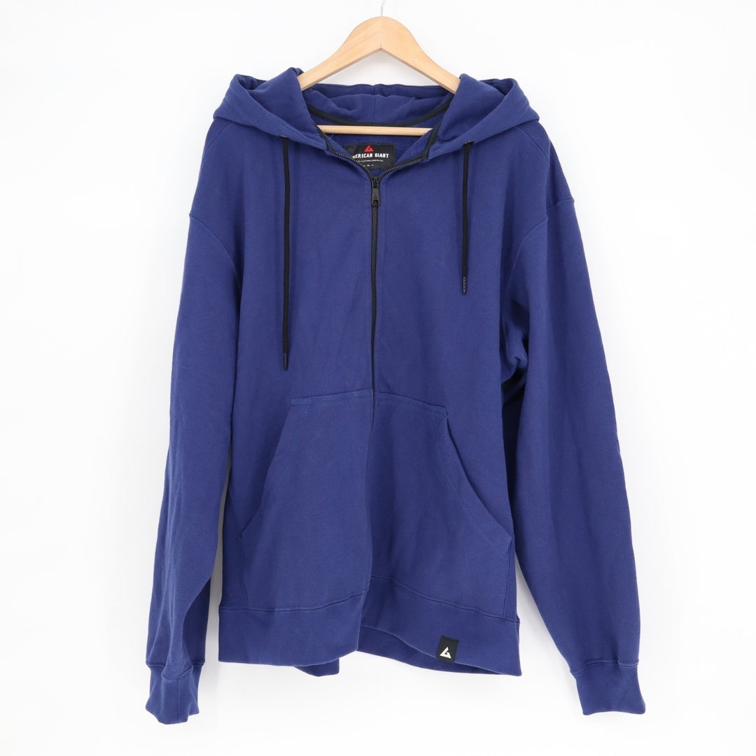 American Giant Classic Hoodie Men XL Blue Full Zip Cotton Fleece Long Sleeve