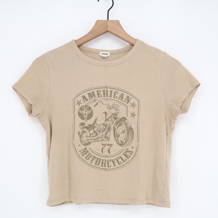 Garage American Motorcycles Graphic Tee Tan Beige Short Sleeve Size M