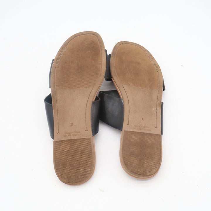Old Navy Womens Flat Linked SA Slide Sandals Black Jack Faux Leather Size 8