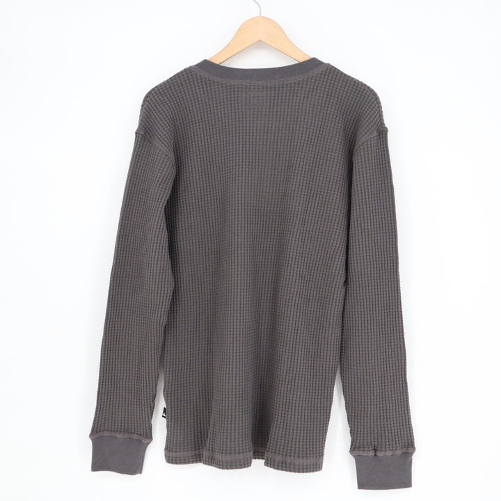 American Giant T-Shirt Men Large Gray Cotton Stretch Waffle Knit Henley Neck