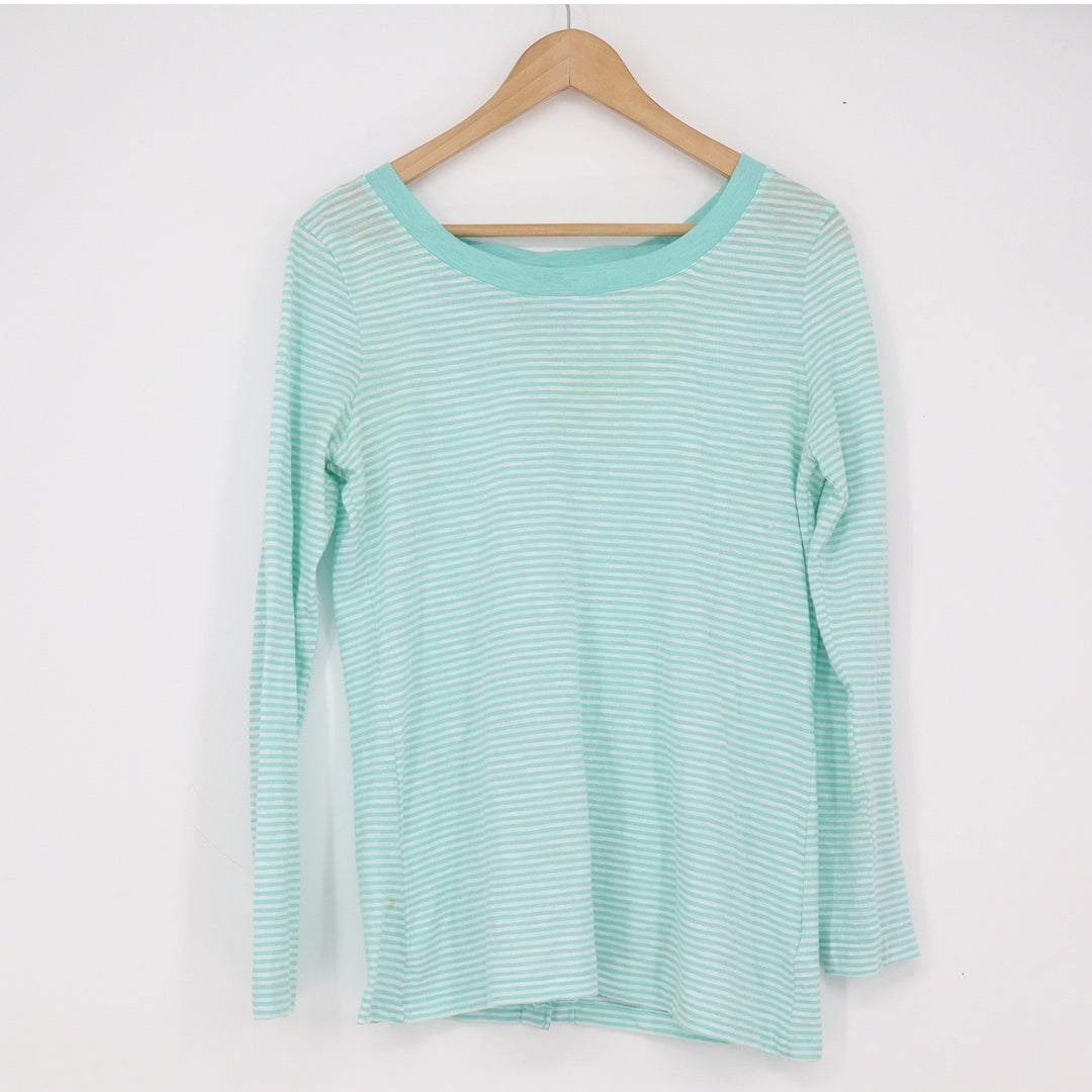 Splendid Top Womens Medium Striped Mint Green Button-Back Long Sleeve Excellent