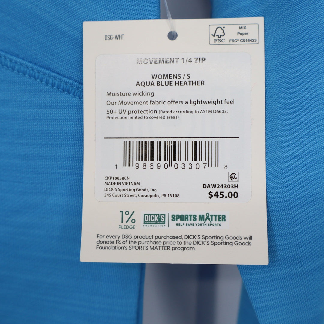 DSG Womens Movement 1/4 Zip Pullover Aqua Blue Heather Small NWT