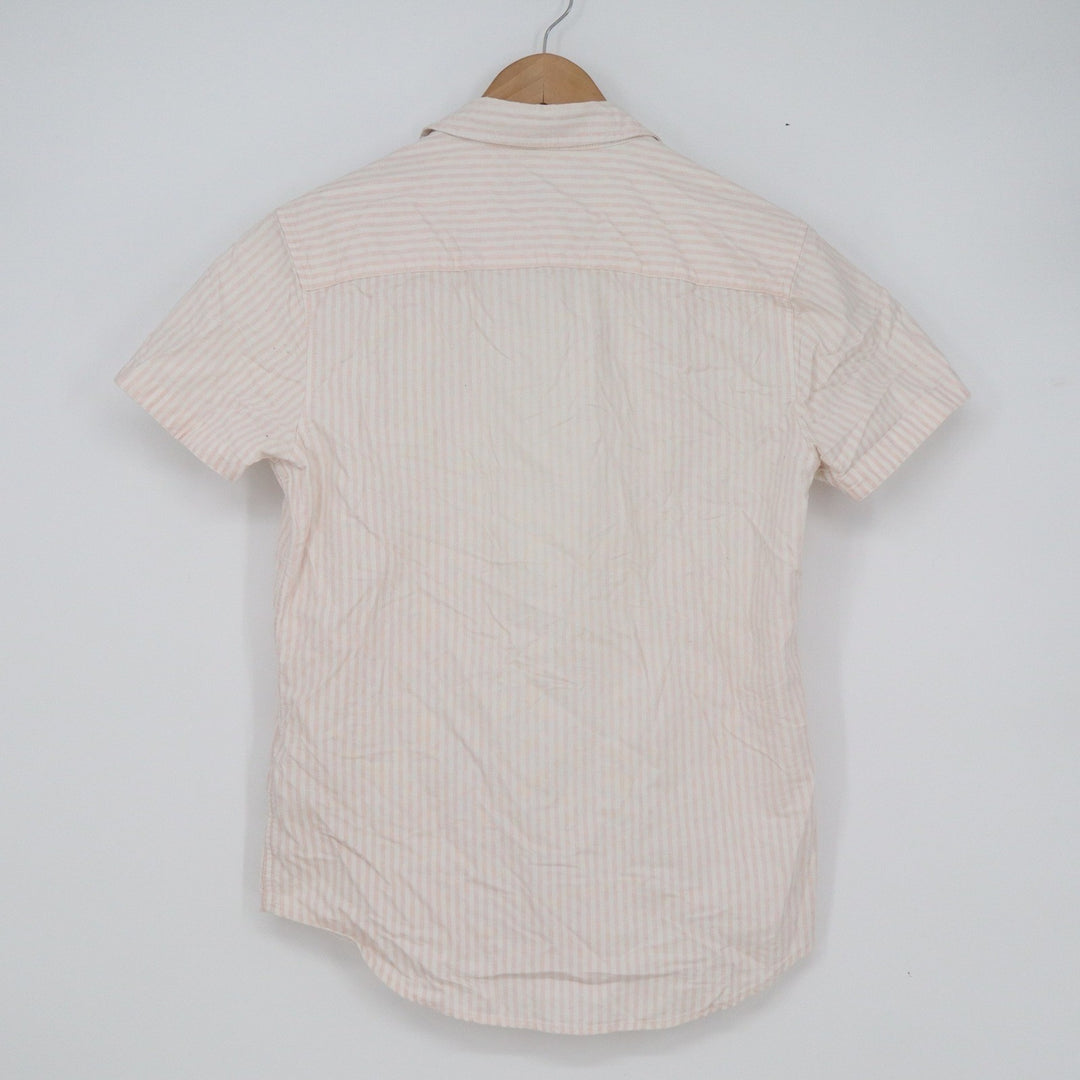 Forever 21 Men Pink White Striped Short Sleeve Button Down Shirt XS Casual