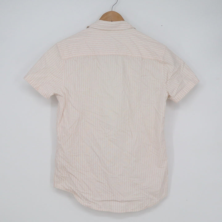 Forever 21 Men Pink White Striped Short Sleeve Button Down Shirt XS Casual