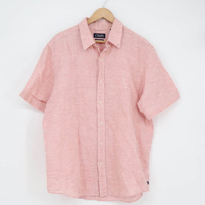 Chaps Mens XL Pink Linen Cotton Short Sleeve Button Down Shirt Casual Summer